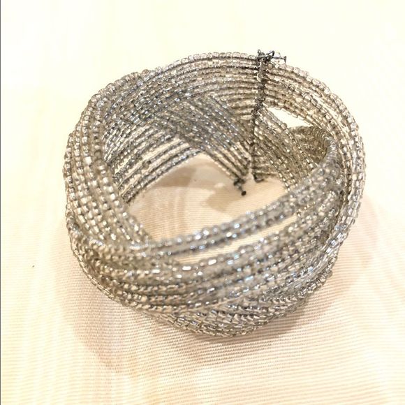 Silver Seed Bead Cuff Bracelet - Picture 13 of 13